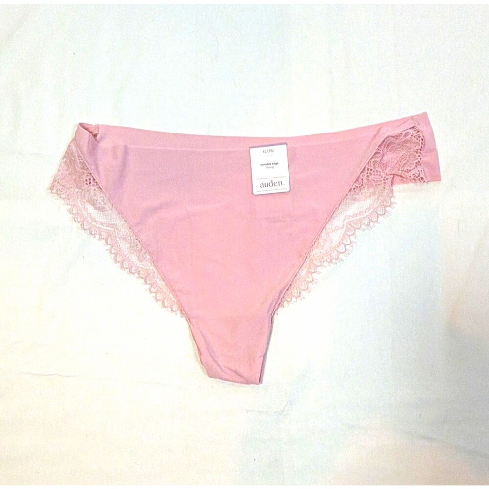 Auden Women’s XL Color Pink Solid Lace Trim Thong Panties 1 Pack Regular